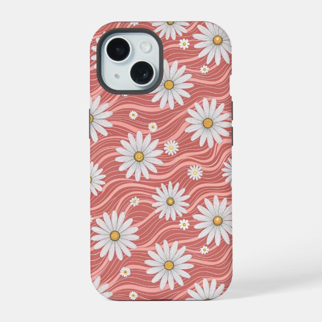 Wavy Pink Daisies iPhone 15 Hülle (Rückseite)