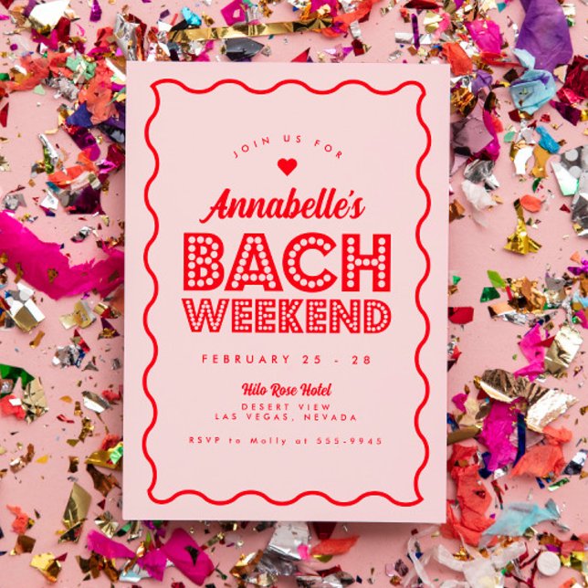 Wavy Pink Lights Bachelorette Wochenende Ausflug Einladung (Von Creator hochgeladen)