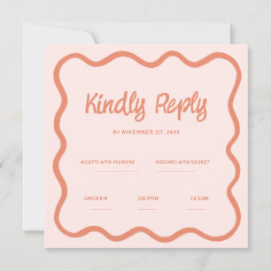Wavy Pink Red Handwriting Retro Wedding Rsvp Einladung