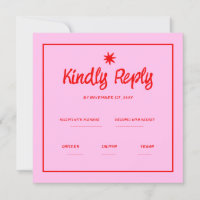 Wavy Pink Red Handwriting Retro Wedding Rsvp