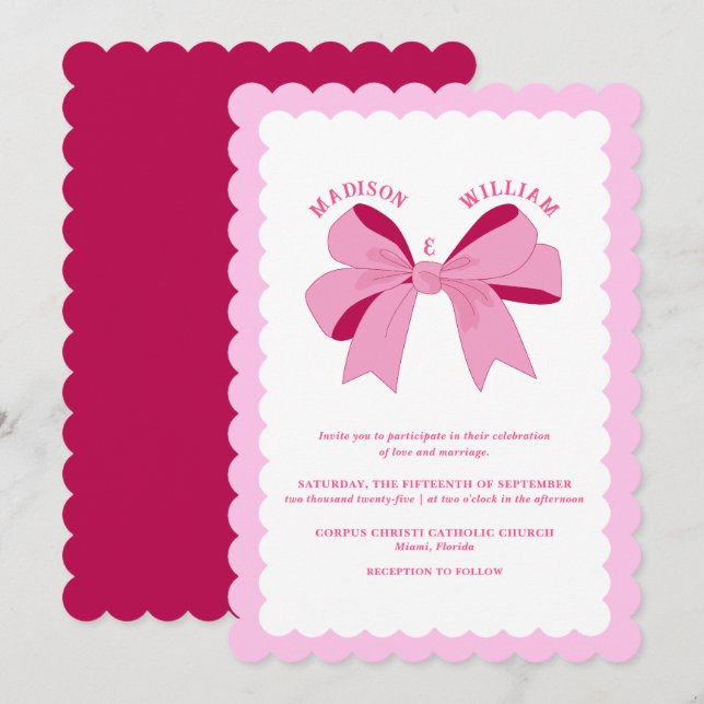 Wavy Pink Wedding Einladung (Vorne/Hinten)