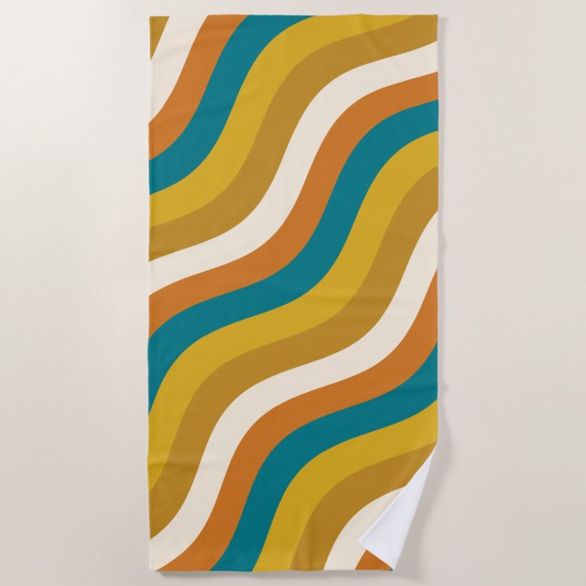 Wavy Pop Stripes Retro Muster Aquamarin Ochre Must Strandtuch (Vorderseite)