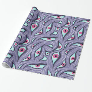 Wavy Psychedelischer Horror - Lila Eye Pattern Geschenkpapier