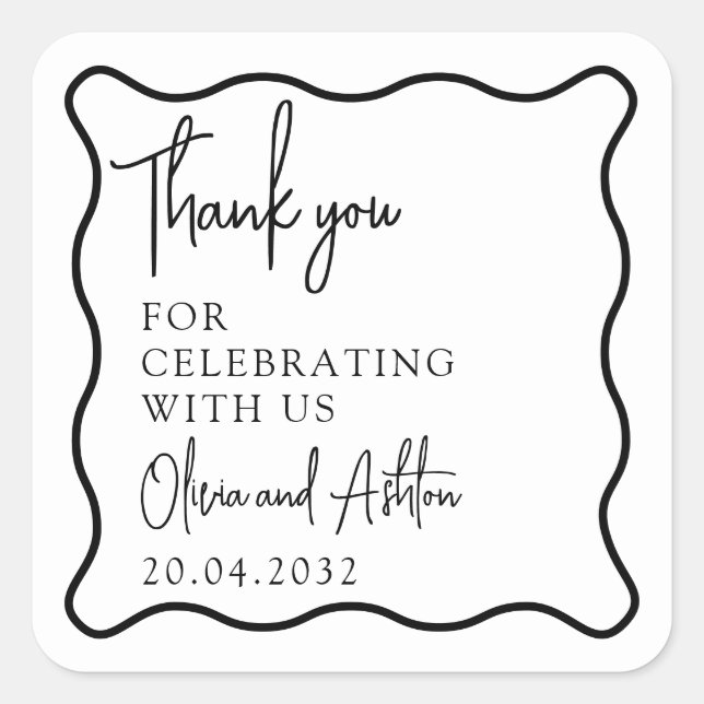 Wavy Rahmen, Wavy Grenze, Hochzeit Danke Sticker (Vorderseite)