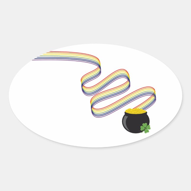 Wavy Rainbow Stripes Leading to Pot of Gold Ovaler Aufkleber (Vorderseite)