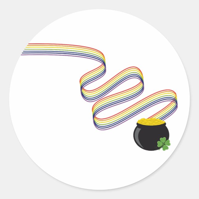 Wavy Rainbow Stripes Leading to Pot of Gold Runder Aufkleber (Vorderseite)