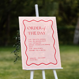 Wavy Red and Pink Wedding Order of the Day Acrylschild