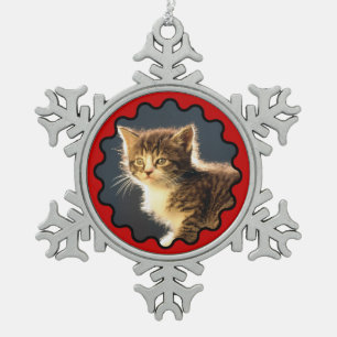 Wavy Red Border Foto Snowflake Ornament