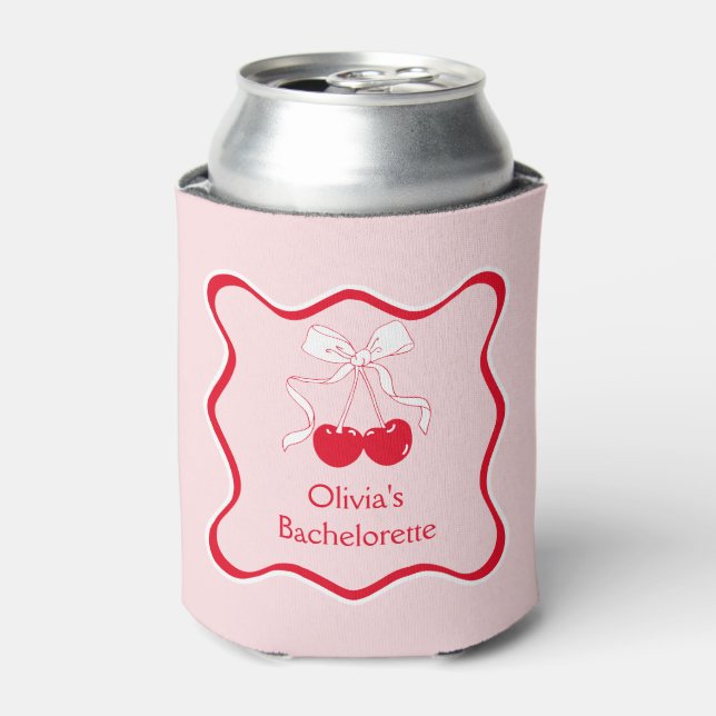 Wavy Red Pink Bow Cherry auf TopBachelorette Party Dosenkühler (Kanne Vorderseite)