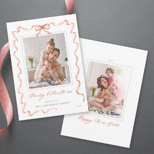 Wavy Red Ribbon Bow Frame 2 Foto Weihnachten