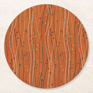 Wavy Red Strips: Moderne japanische Abstrakte Kuns Runder Pappuntersetzer