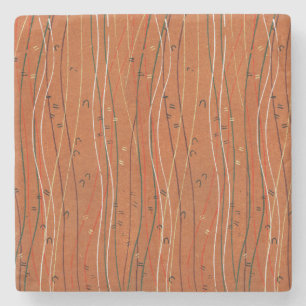 Wavy Red Strips: Moderne japanische Abstrakte Kuns Steinuntersetzer