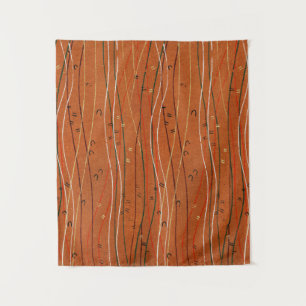 Wavy Red Strips: Moderne japanische Abstrakte Kuns Wandteppich