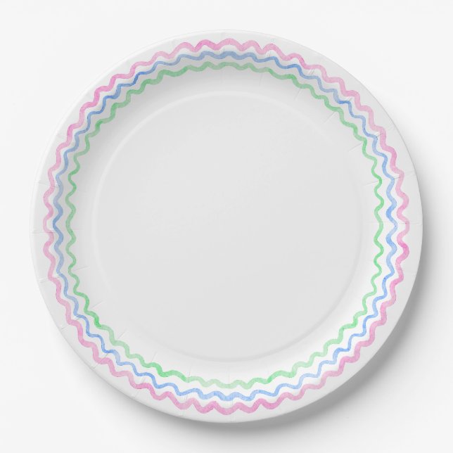 Wavy-Regenbogen-Preppy Pappteller (Vorderseite)