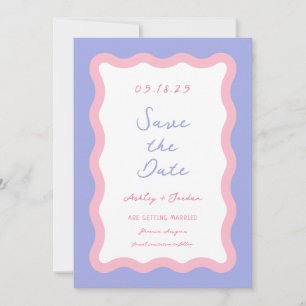 Wavy Retro farbenfrohe Lila Hochzeit Save The Date