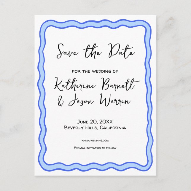 Wavy Retro Groovy Save the Date Wasserfarbe Postkarte (Vorderseite)