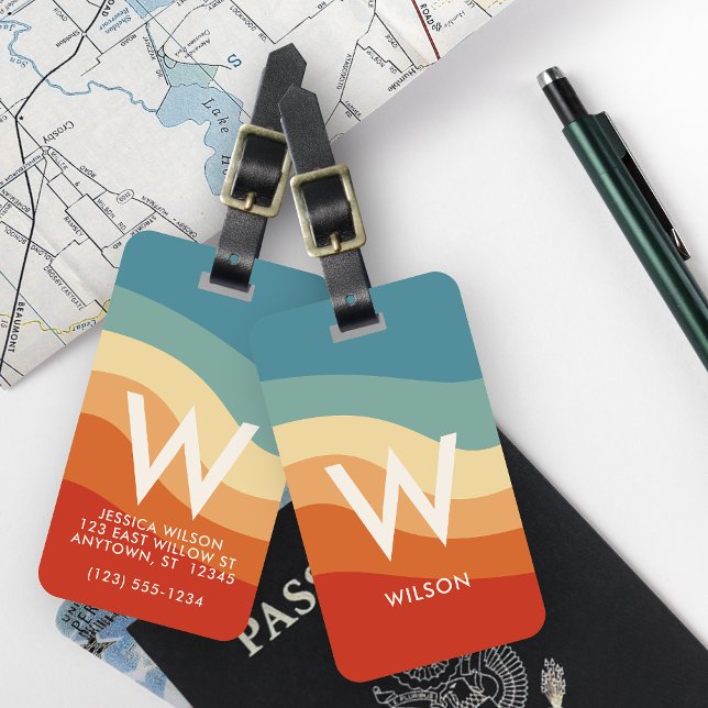 Wavy Retro Strip Monogram Personal Gepäckanhänger (Von Creator hochgeladen)