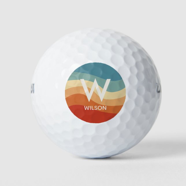 Wavy Retro Strip Monogram Personal Golfball (Vorderseite)