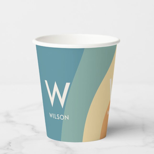 Wavy Retro Strip Monogram Persönliches Party Pappbecher (Vorderseite)