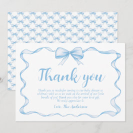 Wavy Ribbon Frame Dusty Blue Bow Baby Dusche Einladung