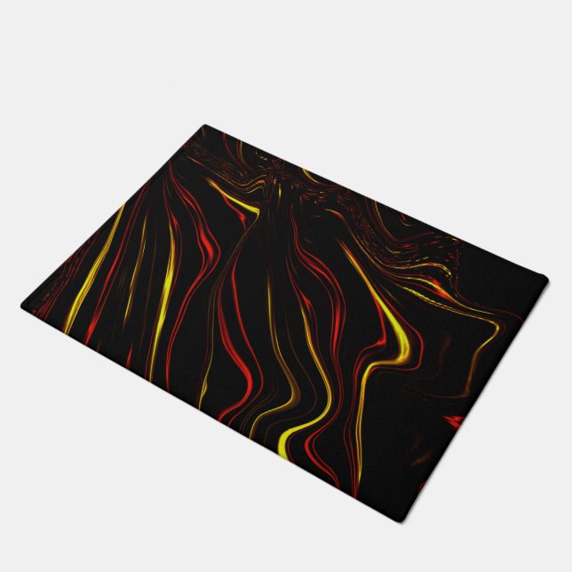 Wavy rote goldene lange Striche auf dunklem Hinter Fußmatte (Schrägansicht)