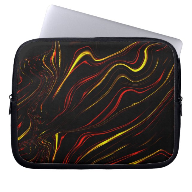 Wavy rote goldene lange Striche auf dunklem Hinter Laptopschutzhülle (Vorderseite)