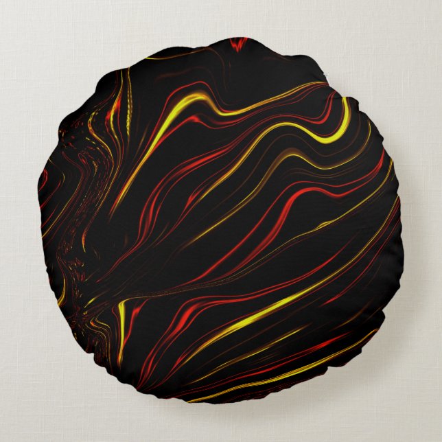 Wavy rote goldene lange Striche auf dunklem Hinter Rundes Kissen (Rückseite)