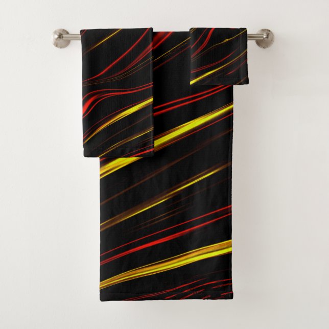 Wavy rote goldlange Spuren auf schwarzem Hintergru Badhandtuch Set (Insitu)