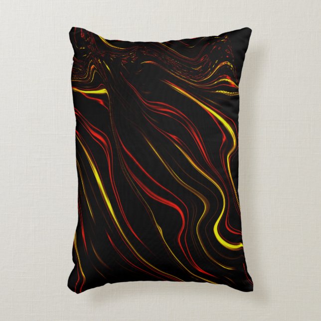 Wavy rote goldlange Spuren auf schwarzem Hintergru Dekokissen (Vorderseite(Vertikal))