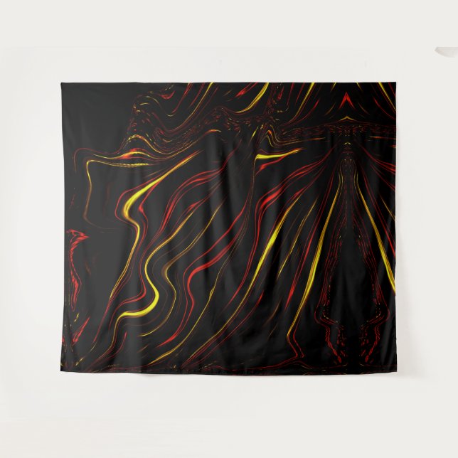 Wavy rote goldlange Spuren auf schwarzem Hintergru Wandteppich (Vorderseite (Horizontal))