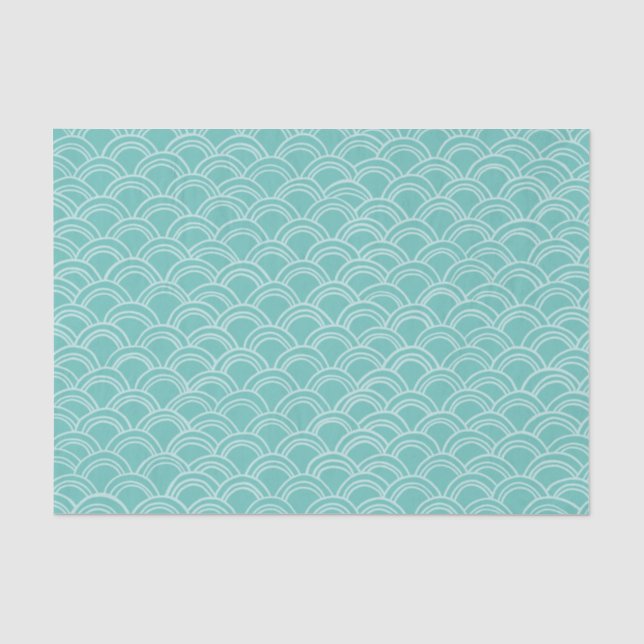 Wavy Scallops Muster White Aqua Seidenpapier (Vorderseite)