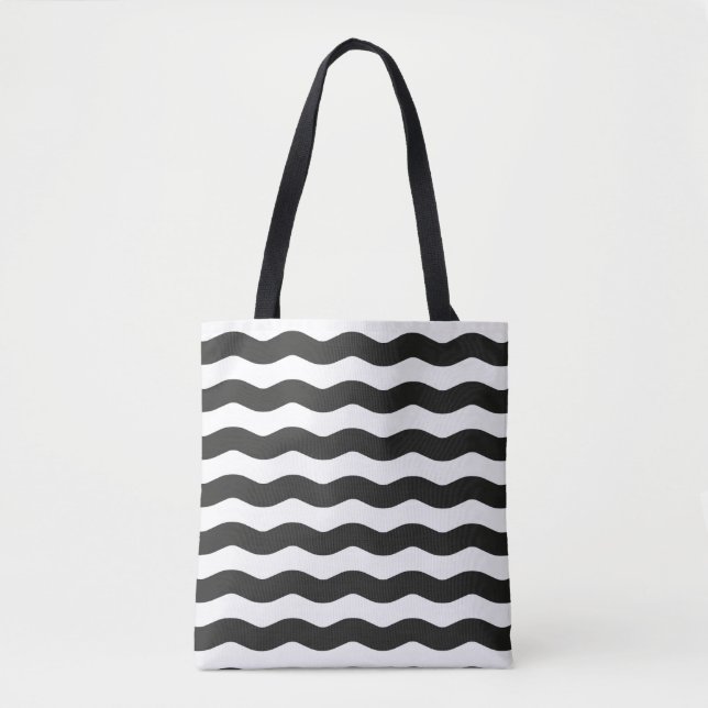 Wavy Schwarz-weiße Streifen modern Tasche (Vorderseite)