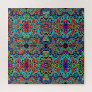 Wavy Sea Foam Green and Red Trippy Muster