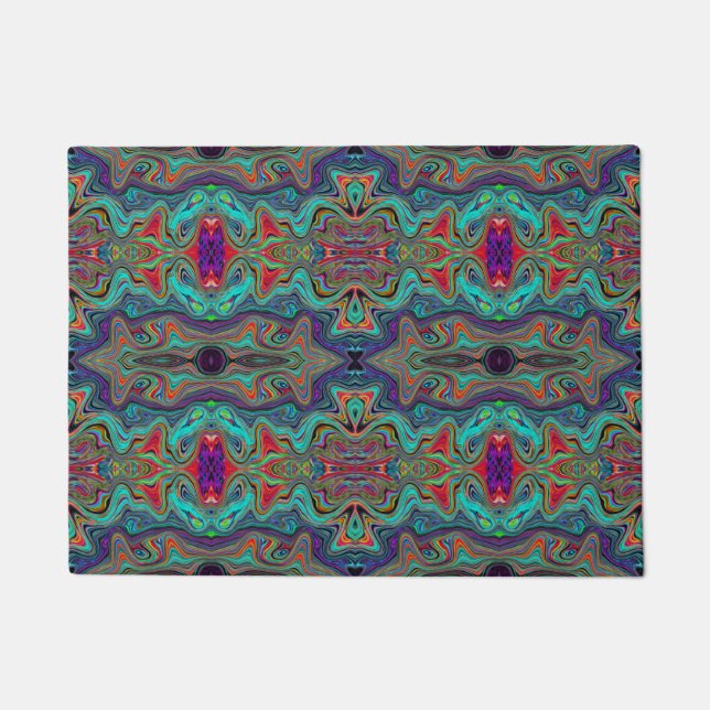 Wavy Sea Foam Green and Red Trippy Muster Fußmatte (Vorderseite)