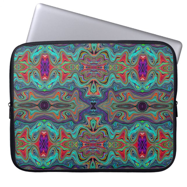 Wavy Sea Foam Green and Red Trippy Pattern Laptopschutzhülle (Vorderseite)