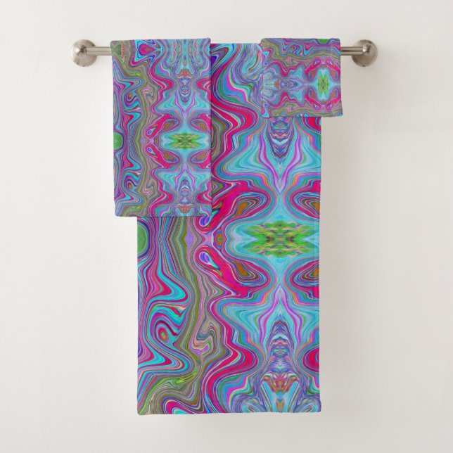 Wavy Sky Blue Multicologe Trippy Muster Badhandtuch Set (Insitu)