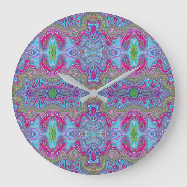 Wavy Sky Blue Multicologe Trippy Muster Große Wanduhr (Vorderseite)