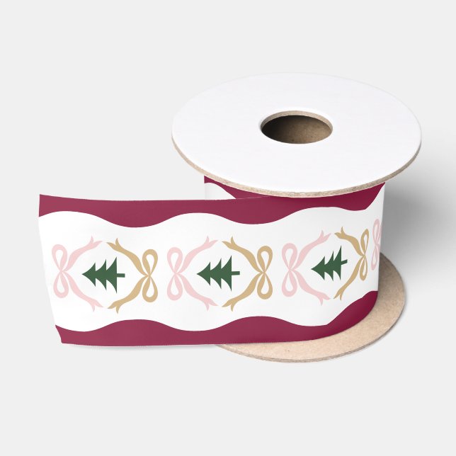 Wavy Squiggly Burgundy Weihnachtsbaum Satinband (Spule)