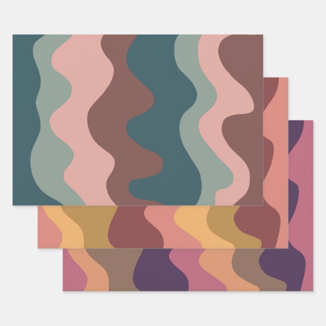 Wavy Strip farbenfroh rosa Lila Retro Erdgeschenk Geschenkpapier Set (Set)