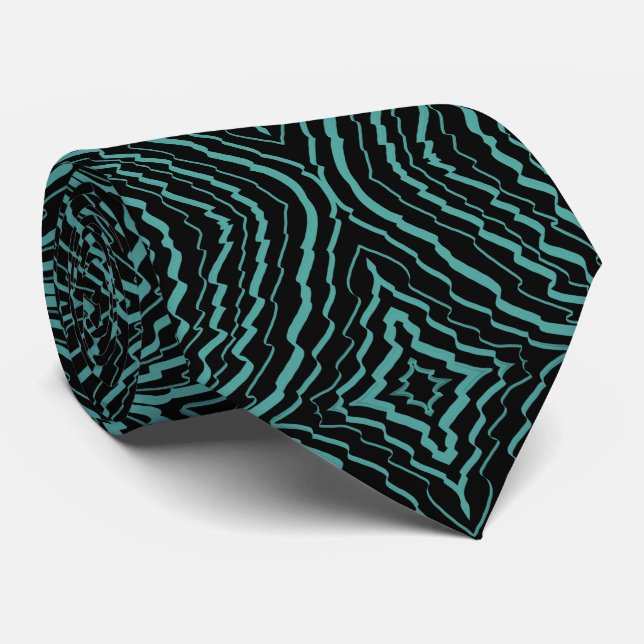 Wavy Tilted Ribbon Pattern With Teal On Black      Krawatte (Gerollt)