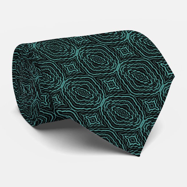 Wavy Tilted Ribbon Pattern With Teal On Black      Krawatte (Gerollt)
