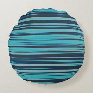 Wavy Türkis und Blue Stripes Rundes Kissen