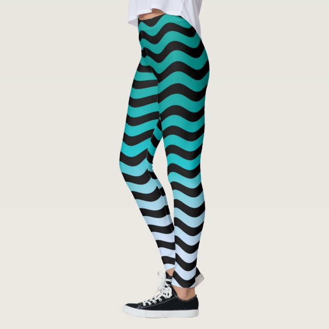 Wavy Türkise Streifen Decke auf Leggings (Links)