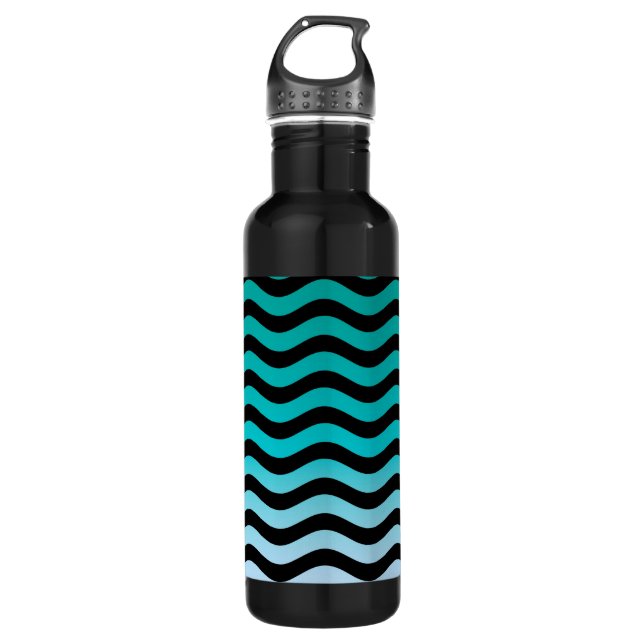 Wavy Turquoise Stripes Edelstahlflasche (Vorderseite)
