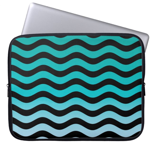 Wavy Turquoise Stripes Laptopschutzhülle (Vorderseite)