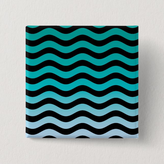Wavy Turquoise Stripes Pattern Button (Vorderseite)