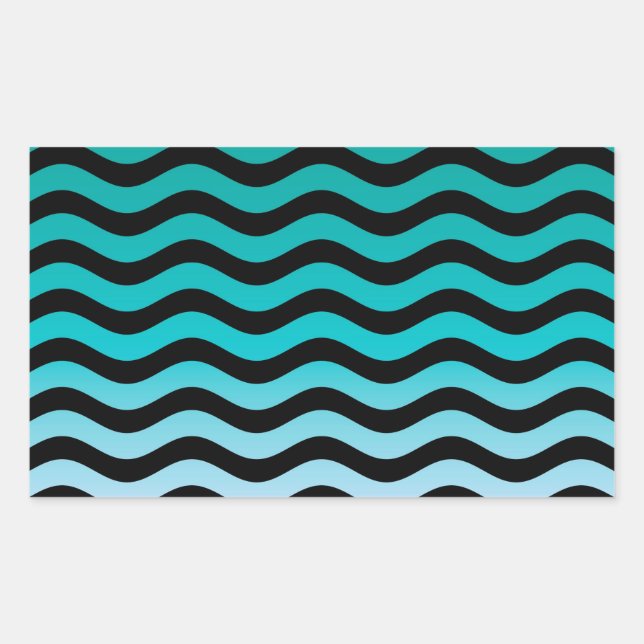 Wavy Turquoise Stripes Rechteckiger Aufkleber (Vorderseite)