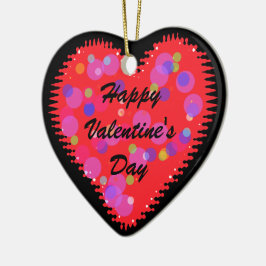 Wavy Valentine Day Heart and Circles Keramik Orn Ornament