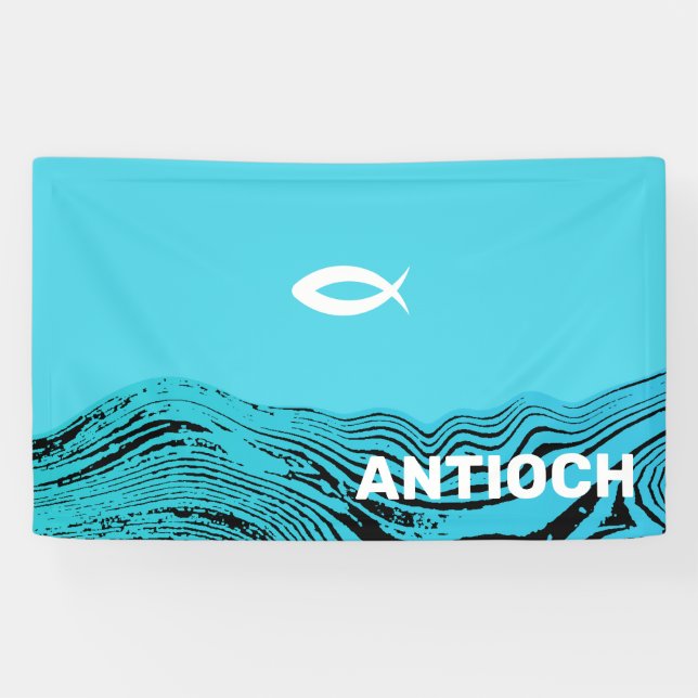 Wavy Waters Jesus Fish Banner (Horizontal)