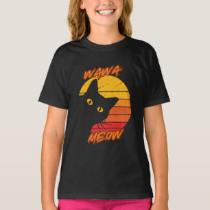 Wawa Meow Retro Sonnenuntergang T-Shirt
